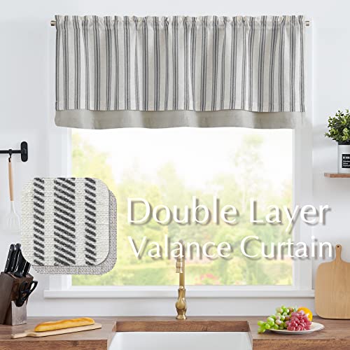 jinchan Striped Linen Valance 50"W x 18"L Pack of 1 Striped Black on Beige - color: Striped Black on Beige, size: 50"W x 18"L (Pack of 1)