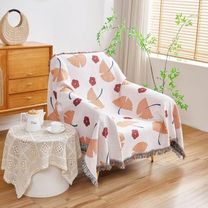 Erke Boho Throw Blanket Cushion Cover Sheet Blanket Chair Recliner Cover Rug Hanging Tapestry Furniture Slipcover (Ginkgo Leaf, 50" X 70") - color: Ginkgo Leaf