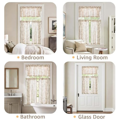 jinchan Taupe Linen Floral Kitchen Tier Curtains and Valance Set 3 Pieces - color: Alisa | Taupe on Linen, size: 26"W x 36"L (Pack of 3)