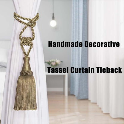 BEL AVENIR 4 Pack Tassel Curtain Tiebacks Handmade Holdbacks (Gold) - color: Gold, size: 4 Pack