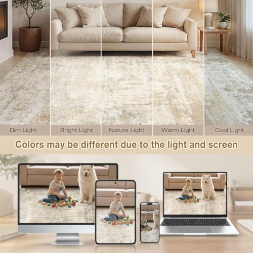 cotiled 9x12 Area Rugs Living Room: Washable Abstract Rug Beige - color: Beige, size: 9' x 12' (Rectangular)