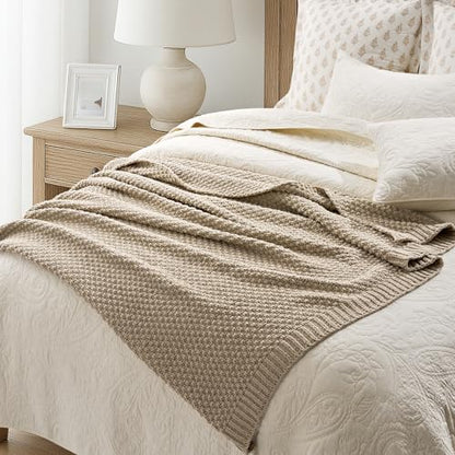 EVERGRACEHOME Chunky Chenille Knit Throw Blanket, 50 x 60, Sand Dune - color: Sand Dune, size: 50" X 60"