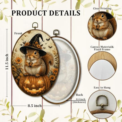 JQF Halloween Squirrel Witchy Pumpkin Oval Wall Decor Framed 442XW-YGH-fall - color: fall Squirrer-1