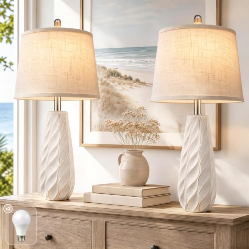 27" Ceramic Table Lamps Set of 2 Coastal Lamps, Modern White Lamps - color: White