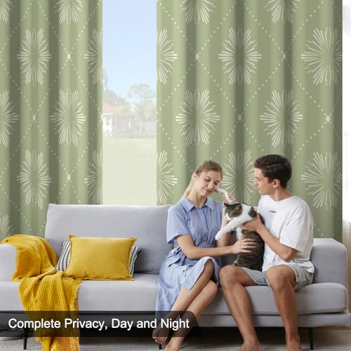 Sage Green Blackout Curtains 84 Inch Long 2 Panels Set, Floral Pattern Window Thermal Blackout Curtains for Bedroom and Living Room, Soundproof Privacy Spring Summer Thermal Curtains with Tiebacks - color: Green Plaid Print