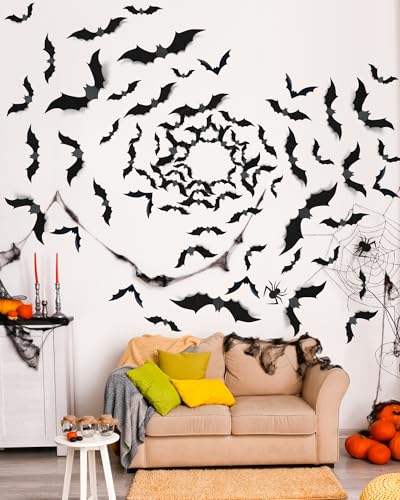 120 Pcs 3D Halloween Decorations Bats Decor,5 Sizes Bats Wall Decor Indoor - style: 120 pcs