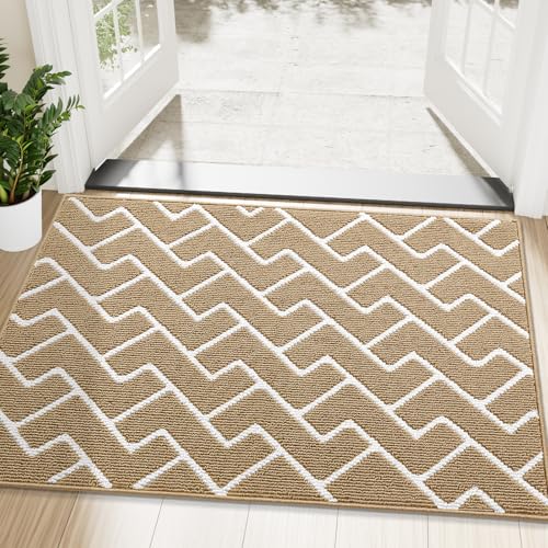 OLANLY Front Door Mat 48x32, Low-Profile Easy Clean Doormat, Beige - color: Beige, size: 48" X 32"