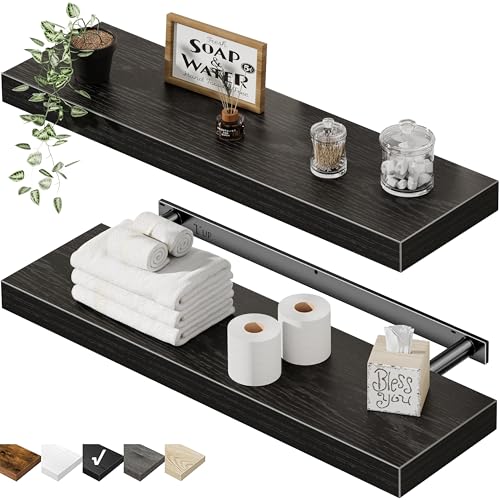 QEEIG Bathroom Long Floating Shelves for Wall (Black, Set of 2, 23.6") - color: B. Black, size: 23.6"