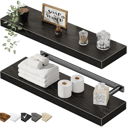 QEEIG Bathroom Long Floating Shelves for Wall (Black, Set of 2, 23.6") - color: B. Black, size: 23.6"