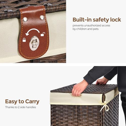 Wicker Storage Basket with Lid, 105L Shelf Basket with Removable Liner Bag - color: Brown, size: 105L