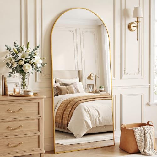 Antok 71" x 26" Arched Full Length Floor Mirror, Aluminum Frame, Gold - color: Gold, size: 71"L x 26"W