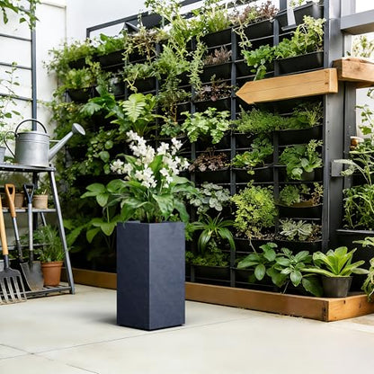 Kante Accent Column Square Charcoal Concrete Planter 23.6" H, Outdoor - color: Dark Gray, size: 23.6" H