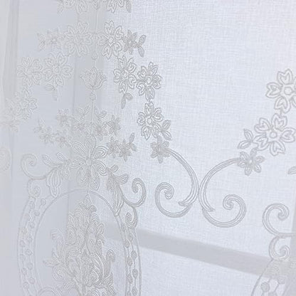 Balloon Tie-Up Curtains Embroidered Floral Sheer Lace 39 x 47 Inch - size: 39"W x 47"L (Pack of 1)