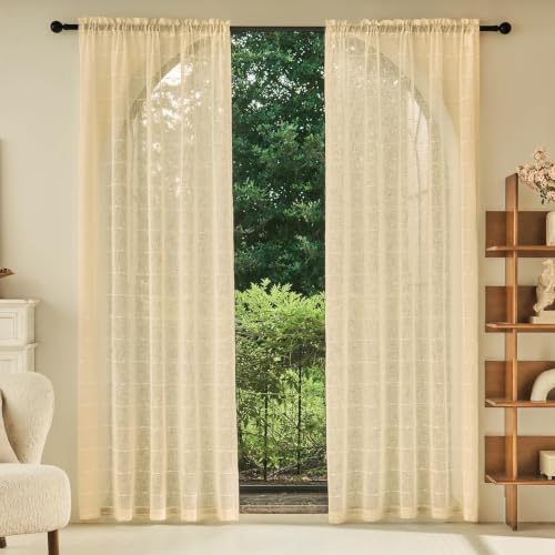 Pale Yellow Sheer Curtains for Living Room 63 Inch Linen 2 Panels - color: Pale Yellow, size: 52"W x 63"L (Pack of 2)