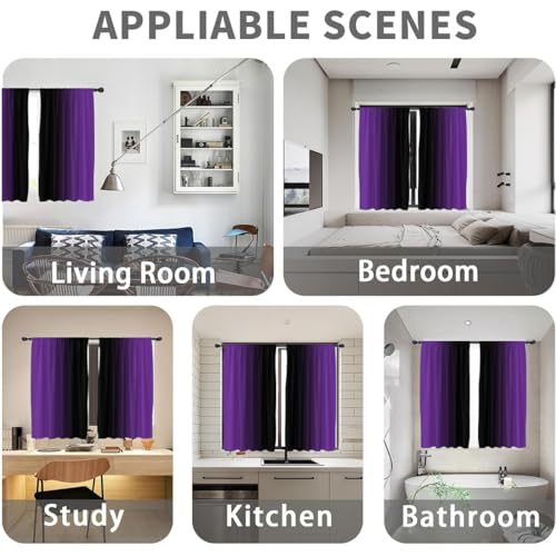 Purple Black Curtains, Ombre, 2 Panels, 42" W x 63" L, Rod Pocket - color: Purple Black, size: 42"W x 63"L (Pack of 2)