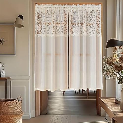 Vintage Beige Embroidered Floral Lace Sheer Curtain Valance for Kitchen - size: 52"W x 63"L (Pack of 1)