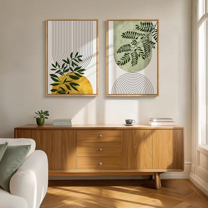 Large Framed Green Yellow Boho Canvas Wall Art for Living Room, 24x36 In - color: Green Yellow, size: 24" W x 36" H x 2Pcs