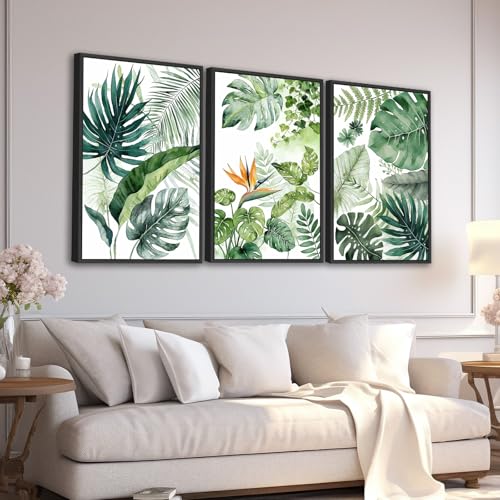 Large Framed Botanical Wall Art, Tropical Plants Canvas Prints, 16"x24"x3 - color: green, size: 16"x24"x3 Framed