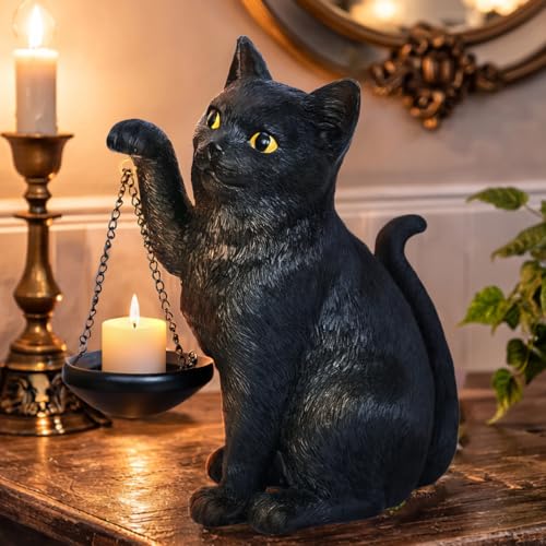 Gothic Black Cat Lamp with Tealight Candle Holder Cat Statue Halloween Decorations Indoor Gothic Home Decor for Living Room Tabletop Shelf Bedroom Unique Goth Witchy Gifts Decor - size: Cat
