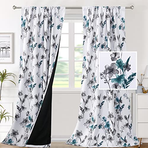 H.VERSAILTEX 100% Blackout Curtains 96 Inches for Living Room, Grey/Teal - color: Grey/Teal, size: 52"W x 96"L (Pack of 2)