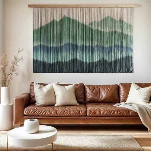 laddawan Extra Large Macrame Wall Hanging Dip-Dyed Tapestry Modern Wooden Home Wall Art For Living room Boho Handmade Wall Decor For Bedroom (Green) - color: Green