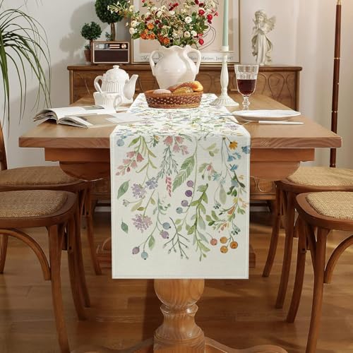 ONFAON Spring Table Runner,Wildflowers Floral Seasonal Summer Kitchen Dining Table Decoration for Home Party Decor 13x72 Inch - size: spring04