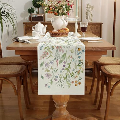 ONFAON Spring Table Runner,Wildflowers Floral Seasonal Summer Kitchen Dining Table Decoration for Home Party Decor 13x72 Inch - size: spring04