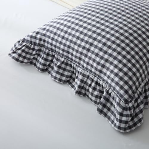Mywinlle Black/White Gingham Plaid Ruffle Throw Pillow Covers 18"x18" - color: Black/White, size: 18" x 18" (Pack of 2)