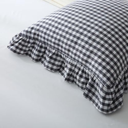 Mywinlle Black/White Gingham Plaid Ruffle Throw Pillow Covers 18"x18" - color: Black/White, size: 18" x 18" (Pack of 2)