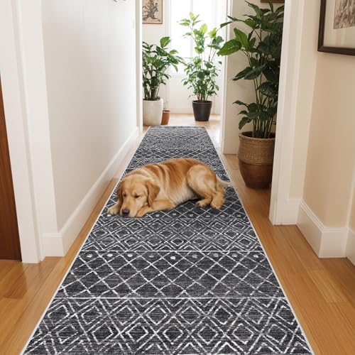 2x6 Washable Hallway Rug Runners: Moroccan Non Slip Kitchen Runner Black - color: Black, size: 2' x 6' (Rectangular)