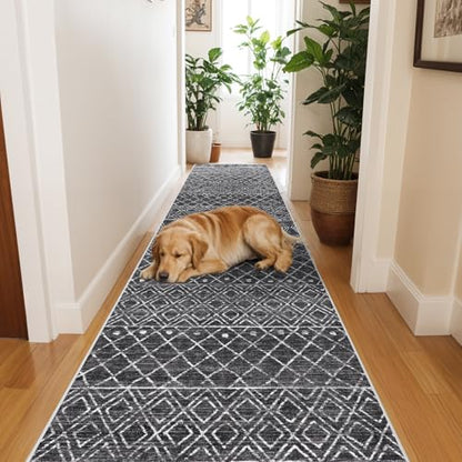 2x6 Washable Hallway Rug Runners: Moroccan Non Slip Kitchen Runner Black - color: Black, size: 2' x 6' (Rectangular)