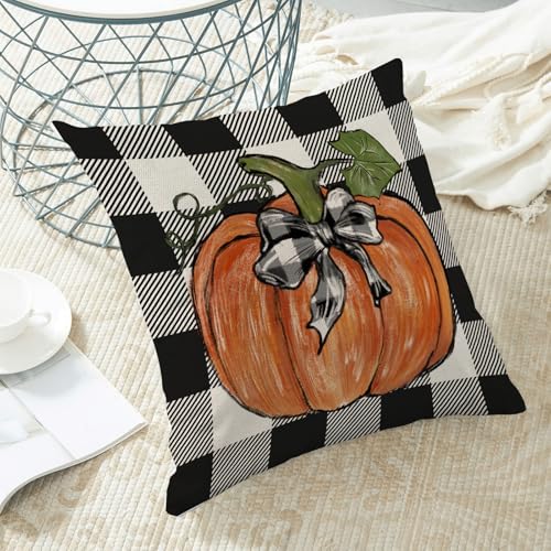 Fall Buffalo Plaid Orange Pumpkin Pillow Covers 18x18 Set of 2 - color: Black-buffalo Plaid Pumpkin, size: 18" x 18" (Pack of 2)