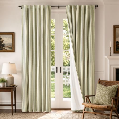 jinchan Linen Blackout Curtains Back Tab 90 Inch 2 Panels Striped Green - color: Green Stripe Lined, size: 50"W x 90"L (Pack of 2)