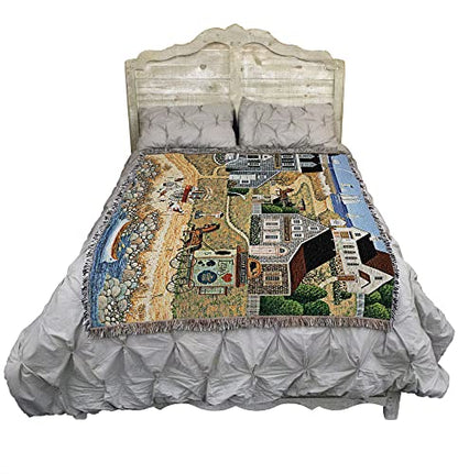 Pure Country Weavers Salty Witch Bay Blanket by Charles Wysocki - Early America Coastal Ocean Beach Gift Tapestry Throw Woven from Cotton - Made in the USA (72x54) - color: Salty Witch Bay