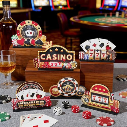 6PCS Casino Theme Wooden Centerpiece for Tables Las Vegas Party Decorations - style: Casino