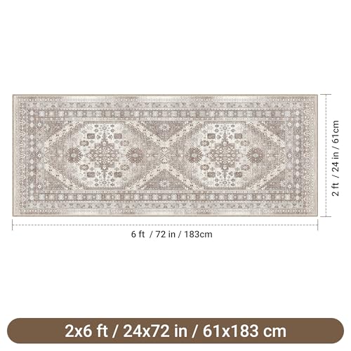 befbee 2x6 Hallway Runner Rug Non Slip Washable Kitchen Rugs Brown - color: Brown/Beige, size: 2' x 6' (Runner)