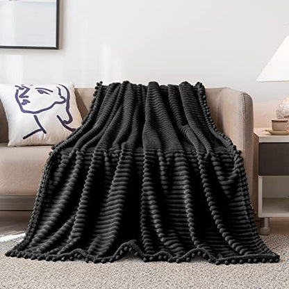 DISSA Fleece Blanket Twin Size – 60x80, Black - Soft, Plush, Fluffy, Fuzzy, Warm, Cozy – Perfect Throw for Couch, Bed, Sofa - with Pompom Fringe - Flannel Blanket - color: Black, size: 60x80"