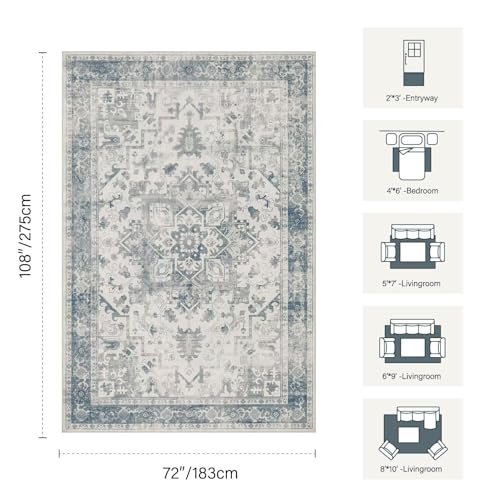 Rugxara 6x9 Washable Area Rug for Living Room,Light Blue Grey - color: Blue & Grey, size: 6' x 9' (Rectangular)