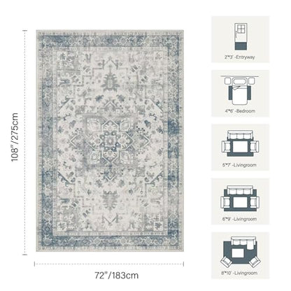 Rugxara 6x9 Washable Area Rug for Living Room,Light Blue Grey - color: Blue & Grey, size: 6' x 9' (Rectangular)