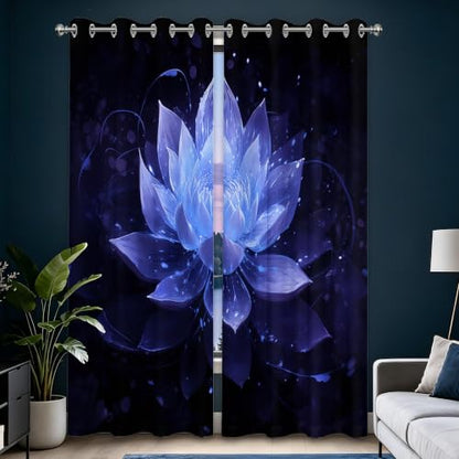Black Navy Blue Blackout Curtains, Lotus Drapes 84 inches length, 2 Panels - color: Black and Blue, size: 52"W x 84"L (Pack of 2)