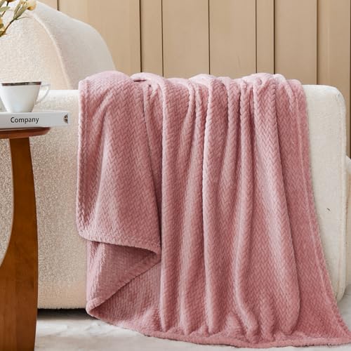 NEWCOSPLAY Fleece Leaves Pattern Twin Blanket, Dusty Pink, 60"x80" - color: Dusty Pink, size: Twin(60"x80")