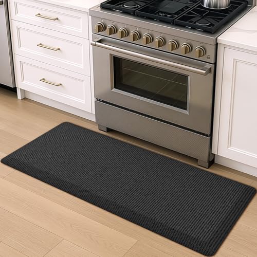 DEXI Anti Fatigue Kitchen Mat Cushioned, 20x47 Waterproof Runner Rug Black - color: Black, size: 47"L x 20"W x 0.9"Th