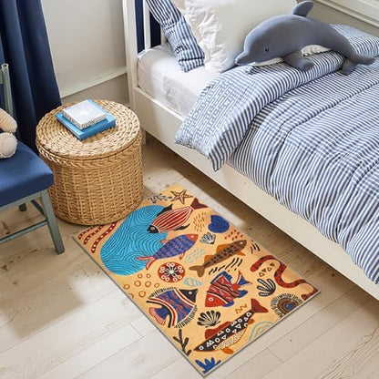 jinchan 2x3 Coastal Area Rug Washable Kids Rug Colorful Ocean Fish Mat, Tan - color: Undersea Stroll Light Taupe, size: 2' x 3' (Rectangular)
