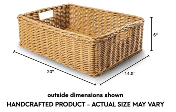 The Basket Lady Underbed Wicker Storage Basket, M, Sandstone - color: Sandstone, size: Medium