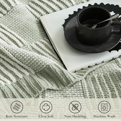 Amélie Home Checkered Knit Throw Blanket for Couch, Sage Green 50"x60" - color: Checkered Sage Green, size: 50" X 60"
