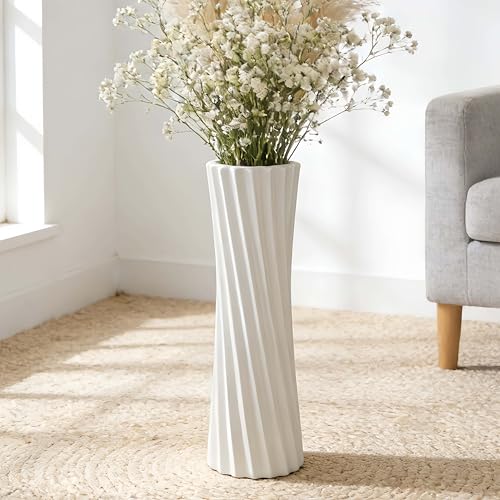White Tall Ceramic Floor Vase, 15.7 Inch, Spiral Design - color: Shape 2, size: 16 Inch