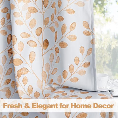 MYSKY HOME Yellow Curtains 63 Inch Length for Bedroom Grommet 2 Panels - color: Leaf-taupe, size: 52"W x 63"L (Pack of 2)