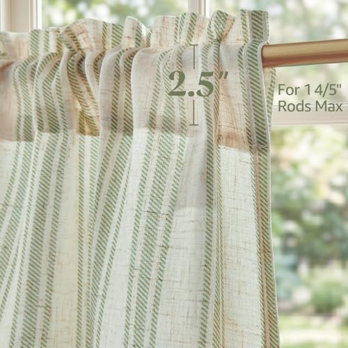 jinchan Linen Striped Tier Curtains for Kitchen Windows Farmhouse - color: Striped Green | on Beige, size: 26"W x 24"L (Pack of 2)