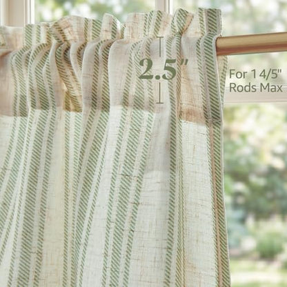 jinchan Linen Striped Tier Curtains for Kitchen Windows Farmhouse - color: Striped Green | on Beige, size: 26"W x 24"L (Pack of 2)
