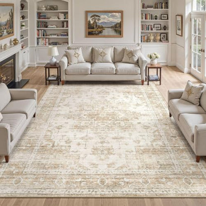 12x15 Area Rug: Washable Neutral Large Beige Rugs for Living Room - color: Beige, size: 12' x 15' (Rectangular)
